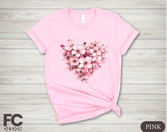 Cherry Blossom Heart Shirt, Sakura Shirt, Floral T-shirt, Japanese Cherry T-Shirt, Flower Women Shirt, Cherry Blossom Tree Sweatshirt