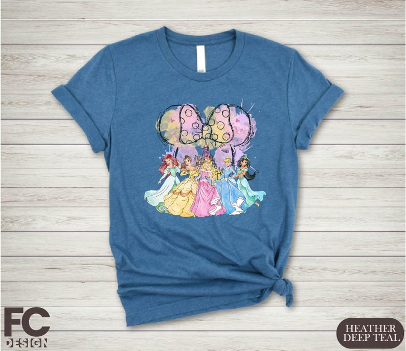 a women's t - shirt with an image of a group of princesses