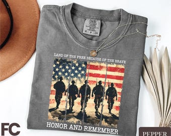 Land Of The Brave Comfort Colors Shirt, Memorial Day Shirt, Patriotic Shirt, Army Shirt, American Flag Heart Shirt, Honor and Remember Tee