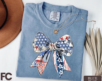 USA Coquette Bow Comfort Colors Shirt, 4th of July American Flag Bow Shirt, Memorial Day Shirt, Patriotic Bow Shirt, Independence Day Tee
