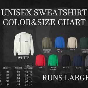 an image of a sweatshirt with colors and sizes