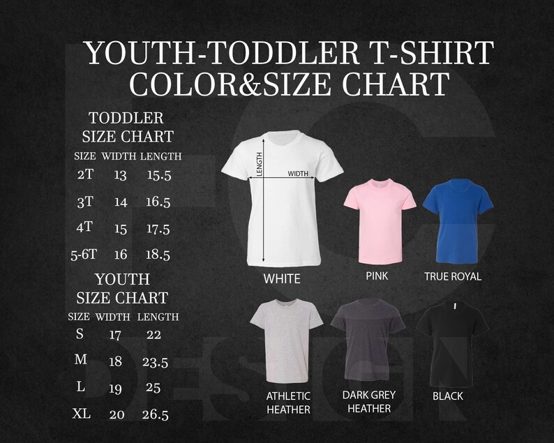 a poster showing the sizes of youth's t - shirts