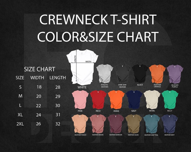 the crew neck t - shirt colors and size chart