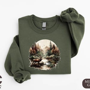 Deer Wilderness Scene Sweatshirt, Nineties Buck And Doe Deer Shirt, Deer Lover Unisex Crewneck Sweatshirt, Wild Life Shirt, Gift for Her