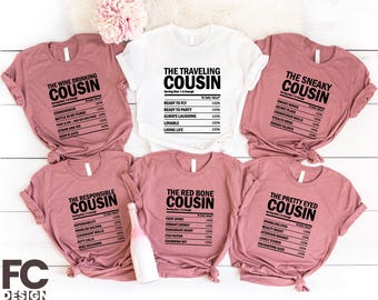 Personalized Cousin Nutrition Facts Adult-Youth-Toddler T-Shirts, Family Reunion Sweatshirt, Custom Text Shirt, Funny Cousins Crew Gift