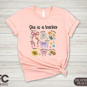 Inspirational Teacher Gifts, She Is Teacher Bible Verse Shirt, Christian Teacher Sweatshirt, Motivational Teacher Shirt, Flowers and Bow Tee