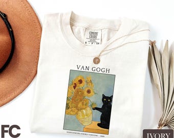 Van Gogh Cat Shirt, Irises Cat T-Shirt, Black Cat Tee, Flowers Sweatshirt, Funny Cat Tee, Sunflowers Sweater, Comfort Colors T-Shirt