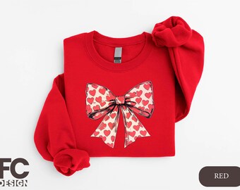 Valentine's Day Heart Bow Sweatshirt, Coquette Valentine Shirt, Heart Bow Gift, Gift for Couple, Women Sweatshirt, Alone Friend Shirt