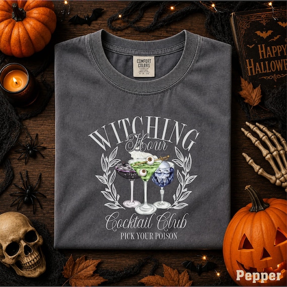 Witching Hour Cocktail Shirt, Spooky Drinks Graphic Tee, Vintage Halloween Party Top, Pick Your Poison Shirt, Bartender Sweatshirt