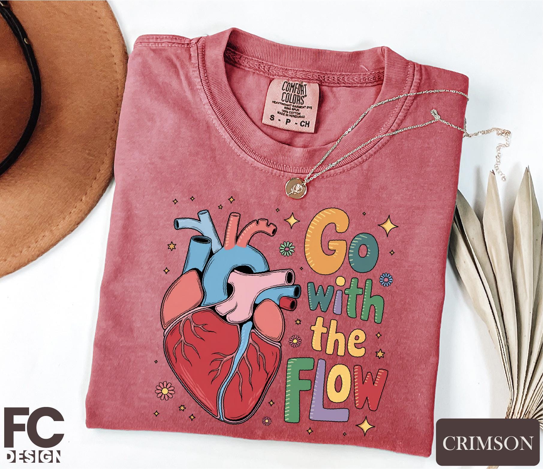 Go With The Flow Heart Shirt, Cardiology Sweatshirt, Cardiac Nurse Crew Gift, Heart Anatomy, CVICU Nurse Gift, Nursing Student Graduation