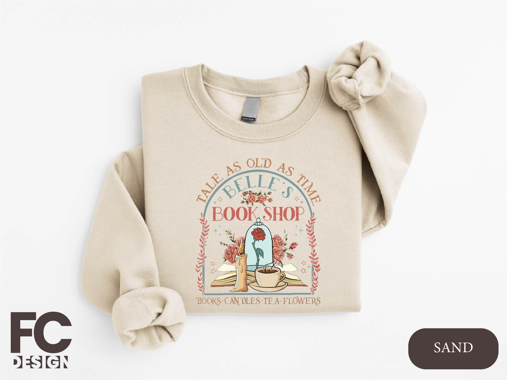 T-Shirt Unisexe La Belle Et La Bête - Citation 'Tale As Old As Time' & Rose Enchantée - Pailleté - 100% Coton - Fait Main Aux USA - Taille Regular