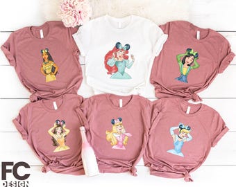 Disney Princess Watercolor Shirt, Disney Birthday Shirt, Disney Princess Sweatshirt, Family Matching Tee, Disneyland Girls Trip Shirts