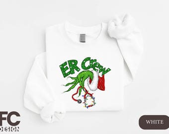 Christmas ER Crew Hoodie, Emergency Room Christmas Sweatshirt, Christmas Clinic Shirt, Christmas Nurse Sweatshirt, Green Guy Nurse Hoodie