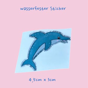 Wasserfester Vinylsticker blauer Delfin für Brotdosen, Wasserflaschen, Fahrradaufkleber Kinder