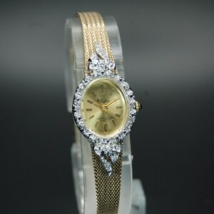 Lucien Piccard Women\'s Watch with diamond border and mesh strap Sold at Auction: Vintage Lucien Piccard 14k Gold Diamond and  main image 3
