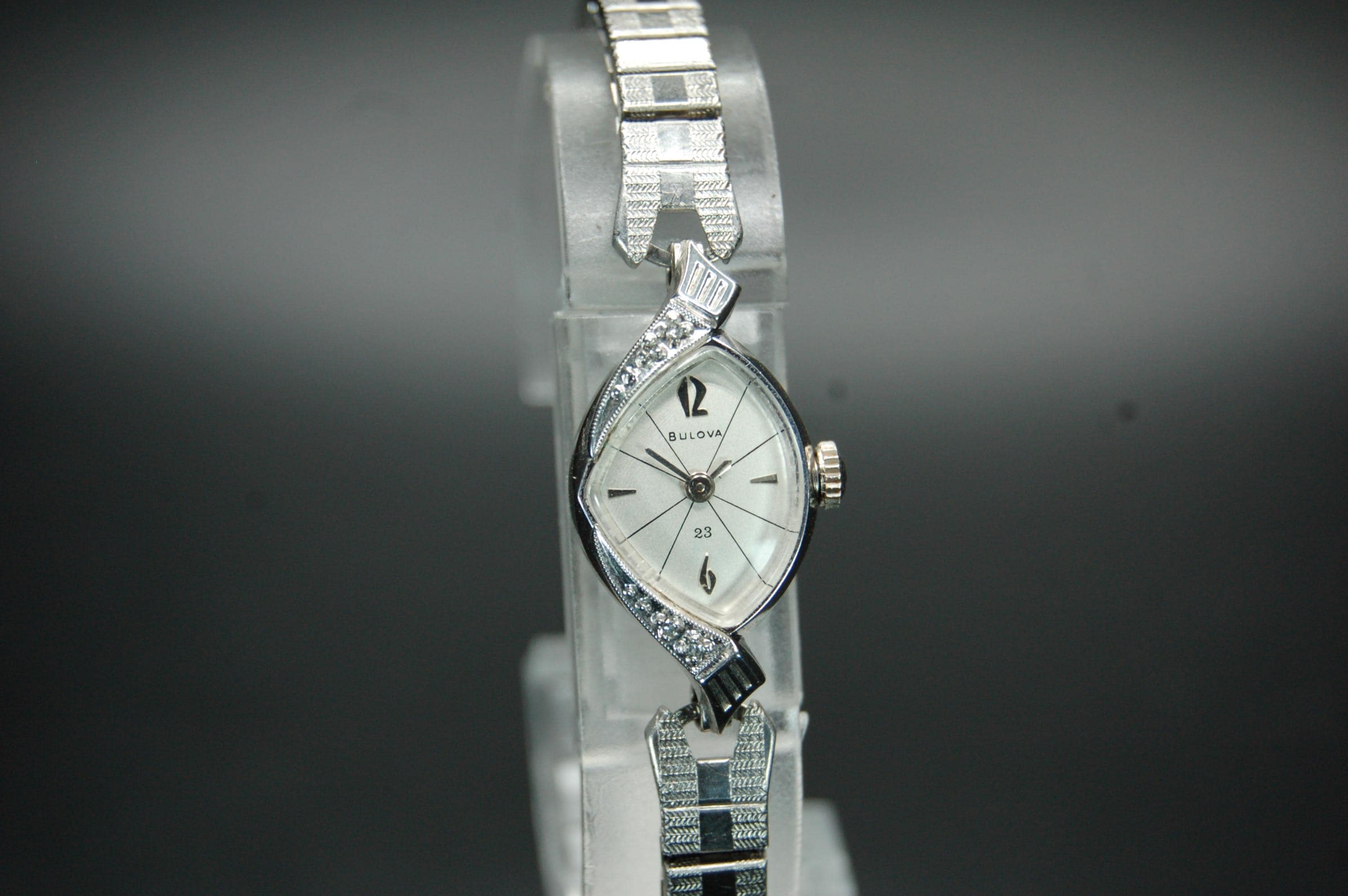 Vintage 1970s Bulova mesh style watch with diamond accent. Vintage: 1970s Bulova President - The Time Bum main image 2