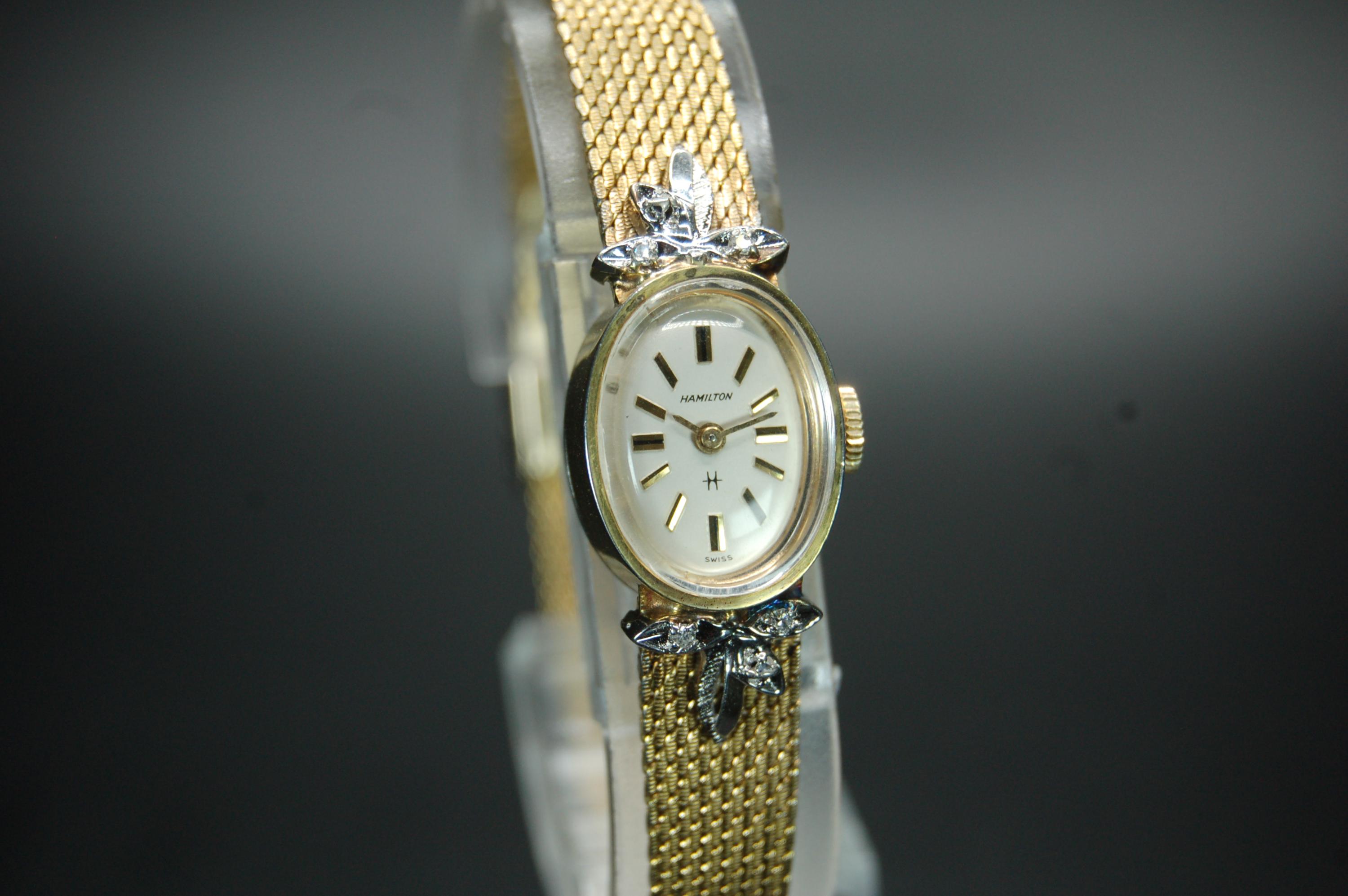 Vintage 40s HAMILTON Womens WATCH WITH Real Diamond Accents Hamilton Platinum and Diamond dress watch women main image 2