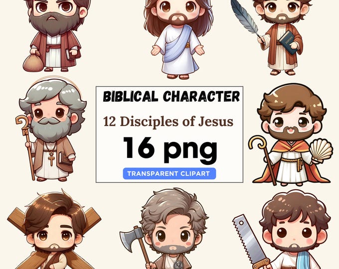Bible Stories: Jesus & the 12 Disciples Clipart Set by Poppydreamz ...