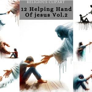 Helfende Hand Clipart, Jesus hilft dem Menschen in Not, christliche Kunst, Jesus Sublimation druckbares Design für Papierfertiger