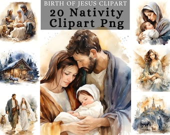 Watercolor Nativity Scene Clipart, Birth of Jesus, Transparent PNG (Digital Download)