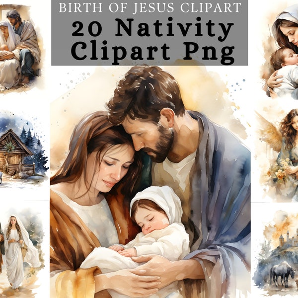 Krippe Clipart png, Geburt von Jesus Clipart, transparente Clipart für Krippenszenen, aquarellierte Cliparts transparenten Hintergrund