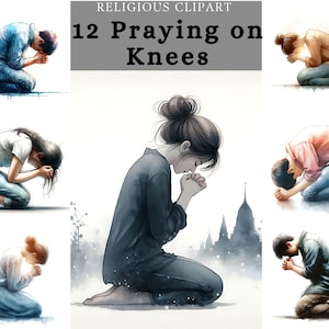 Bidden op knieën Clipart, religieuze mensen bidden, biddende mensen met hun hand, devotionele sublimatieprint, god aanbidden