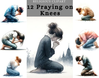 Praying on Knees Clipart , Religious People praying , Praying people with their hand , devotional sublimation print , god worshipping