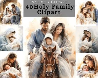 Holy Family Nativity Clipart , Nativity Scene Design , birth of Jesus print , mary Joseph baby Jesus clipart, religious poster design