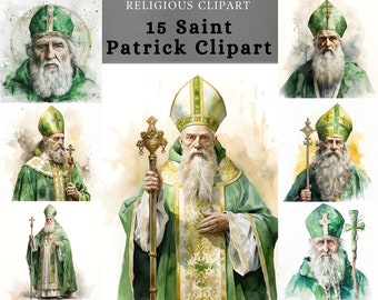 Saint Patrick Clipart , St. Patrick watercolor clipart , saint in green cloth sublimation design for Scrapbooking, junk journal, paper craft