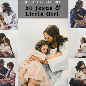 Jesus and Little Girl clipart ,Jesus with kid bundle , kind Jesus painting design  for Scrapbooking, junk journal , digital or printing use