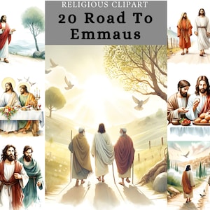 Road to Emmaus Clipart, Miracles Of Jesus, Jesus Walking with Devotions, druckbare Sublimation und Design für Papierhandwerk und Projekte