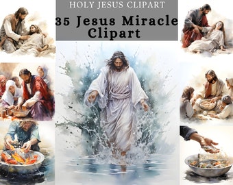 Jesus Holy Miracle Clipart, walking on water ,Healing the Sick , Healing the Blind, Feeding the Multitude, Turning Water into Wine JPG