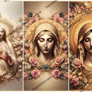 Digital Our Lady Holy Card , Mother Mary Prayer Card in Golden Pink ...