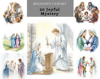 Joyful Mysteries Clipart Bundle for Card Making and Sublimation. Printable Religious Art for Catholic Crafts, Scrapbooking , DIY Projects
