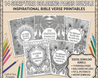 Bible Verse Coloring Pages Bundle , Christian Printables for Scripture Memorization and Church Youth Groups , Digital printable JPG and PDF