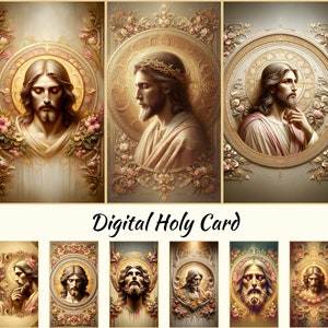 Elegante Jesus Gebetskarte, digitaler Download, Golden Pink Theme, Set von 9, sofortiger Download, druckbares Design für Papier und Karte