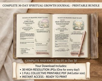 30-Day Spiritual Growth Journal | Drawing Near to God Workbook (Printable PDF)