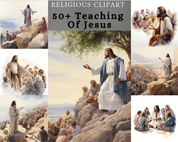 Teaching of Jesus Clipart , Jesus Talking to people watercolor design, Jesus and his followers poster  bundle for Scrapbooking, junk journal