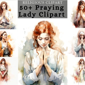 Praying Lady Clipart , religious lady watercolor , Girl Praying to God , Christian sublimation design  for prayer journal, Scrapbooking