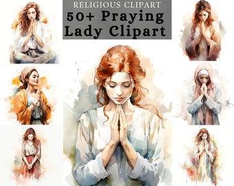 Praying Lady Clipart , religious lady watercolor , Girl Praying to God , Christian sublimation design  for prayer journal, Scrapbooking