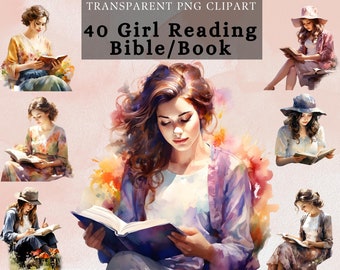 Mädchen liest Bibel Buch png Clipart, Frau liest in transparentem Hintergrund, Pastellfarbe Lady Lesebuch Design, Mädchen studiert Bibel
