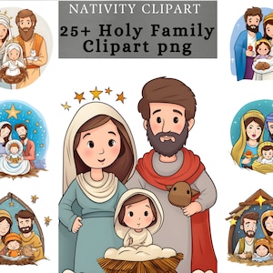 Presépio clipart png, Sagrada família animada, Nascimento de Jesus clipart, clipart para presépios, clipart animado, arte chibi boho