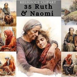 Ruth and Naomi Clipart , Book Of Ruth Clipart , bibilcal story watercolor clipart , Hebrew Bible story Clipart for sublimation design