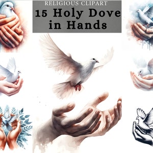 Holy dove in Hands Clipart , Holy Spirit sublimation design , symbol of peace, god worshipping , scrapbooking, printable white dove