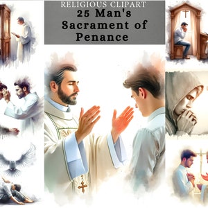 Clipart del sacramento de la penitencia del hombre, diseño de la confesión de un hombre, sublimación devocional, adoración a Dios, descarga digital, álbum de recortes