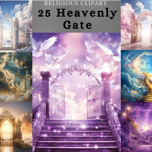 Clipart porte céleste, fond escalier céleste, ensemble de fond imprimable service commémoratif pour, sublimation, carte, invitation