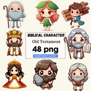 Oude Testament clipart png, bijbelse karakters, cartoon stijl transparante png, grappige sticker voor scrapbooking, junk journal, papieren kaarten