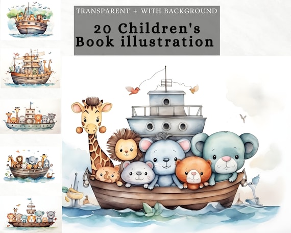 Noah's Ark Clipart: Cartoon Animals PNG, JPG (Digital Download)