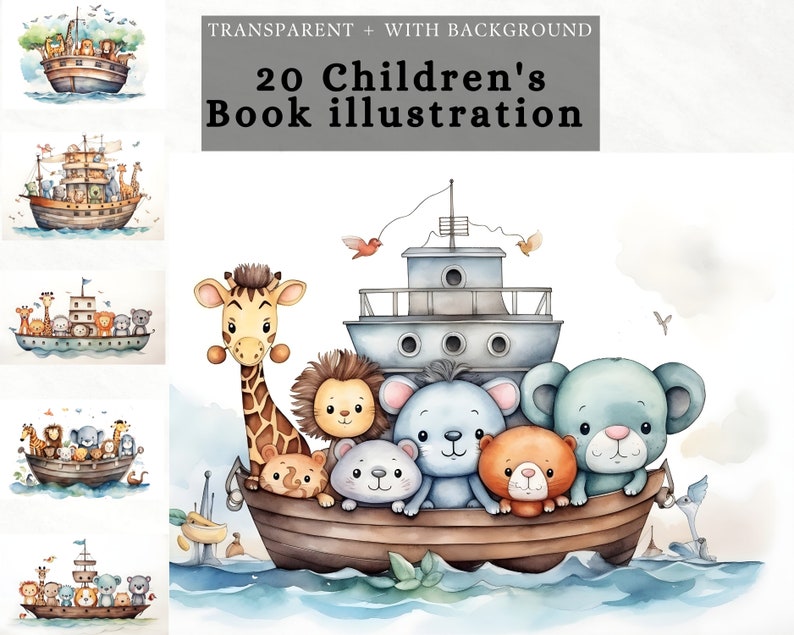 Noah's Ark Clipart: Cartoon Animals PNG, JPG (Digital Download) image 1