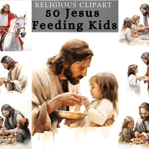 Jesús alimenta a los niños, Jesús da de comer a los niños, diseño de póster de Jesús y los niños para álbumes de recortes, diario basura
